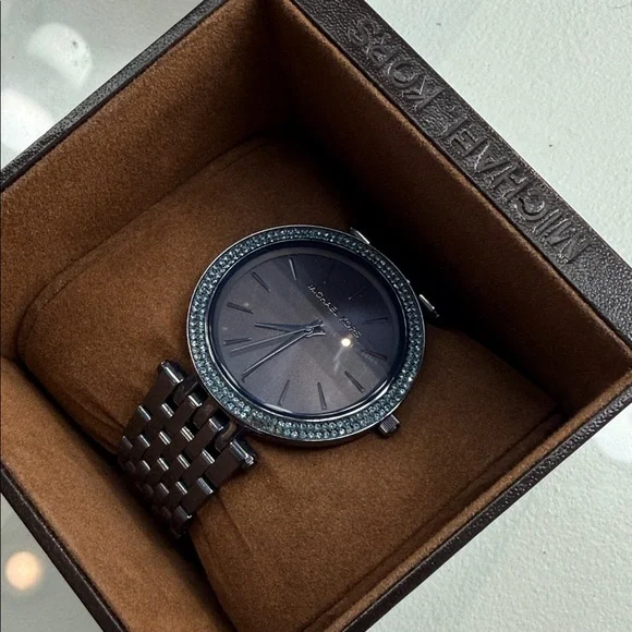 Michael Kors Watch Navy Blue Gunmental Blue stones Darci NEW display picture 2